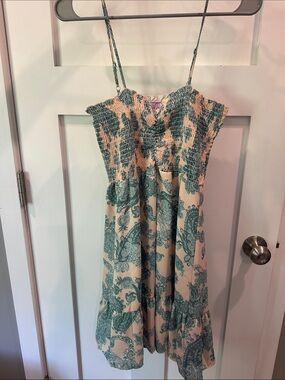 Cream Midi Sundress with Teal Paisley Print